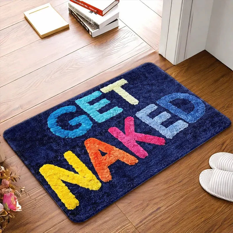 "GET NAKED" Flannel Door Mat, 16"x26"