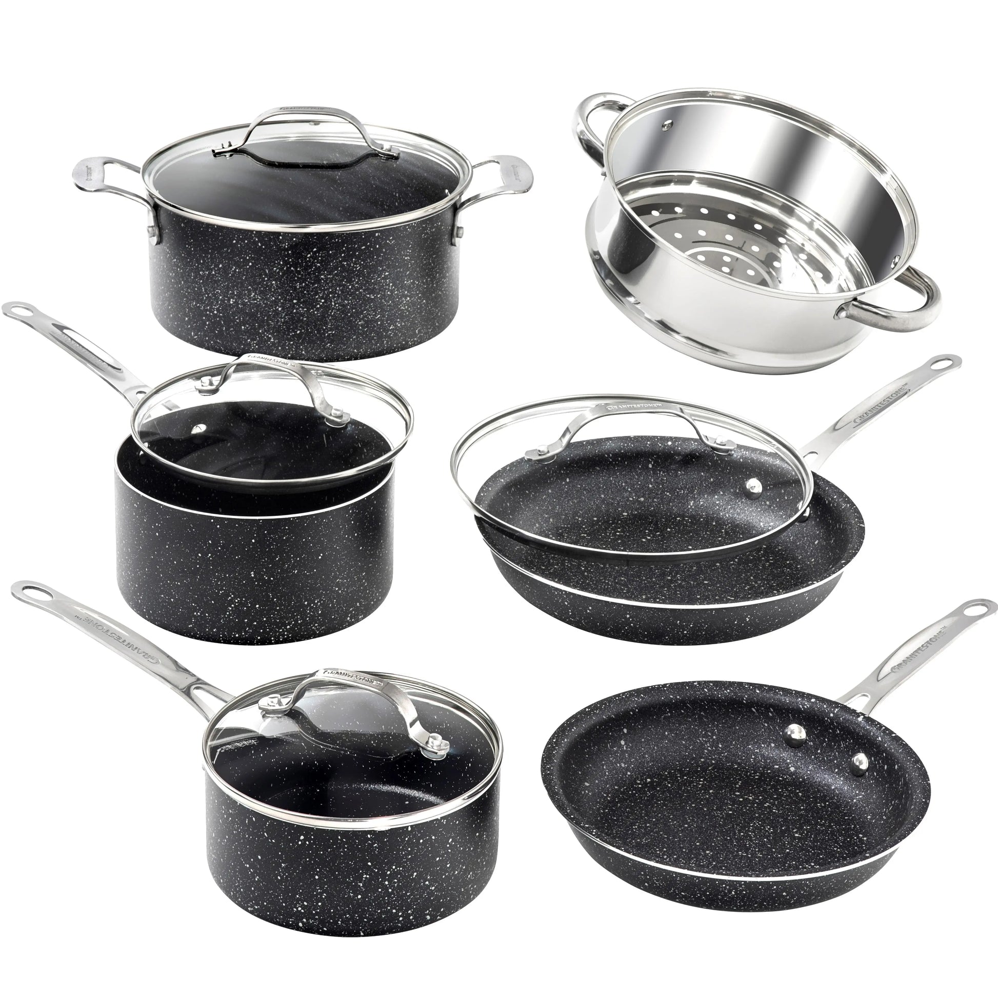 10-Piece Nonstick Cookware Set in Black - Includes Frying Skillet, Sauce Pan, and Stock Pot