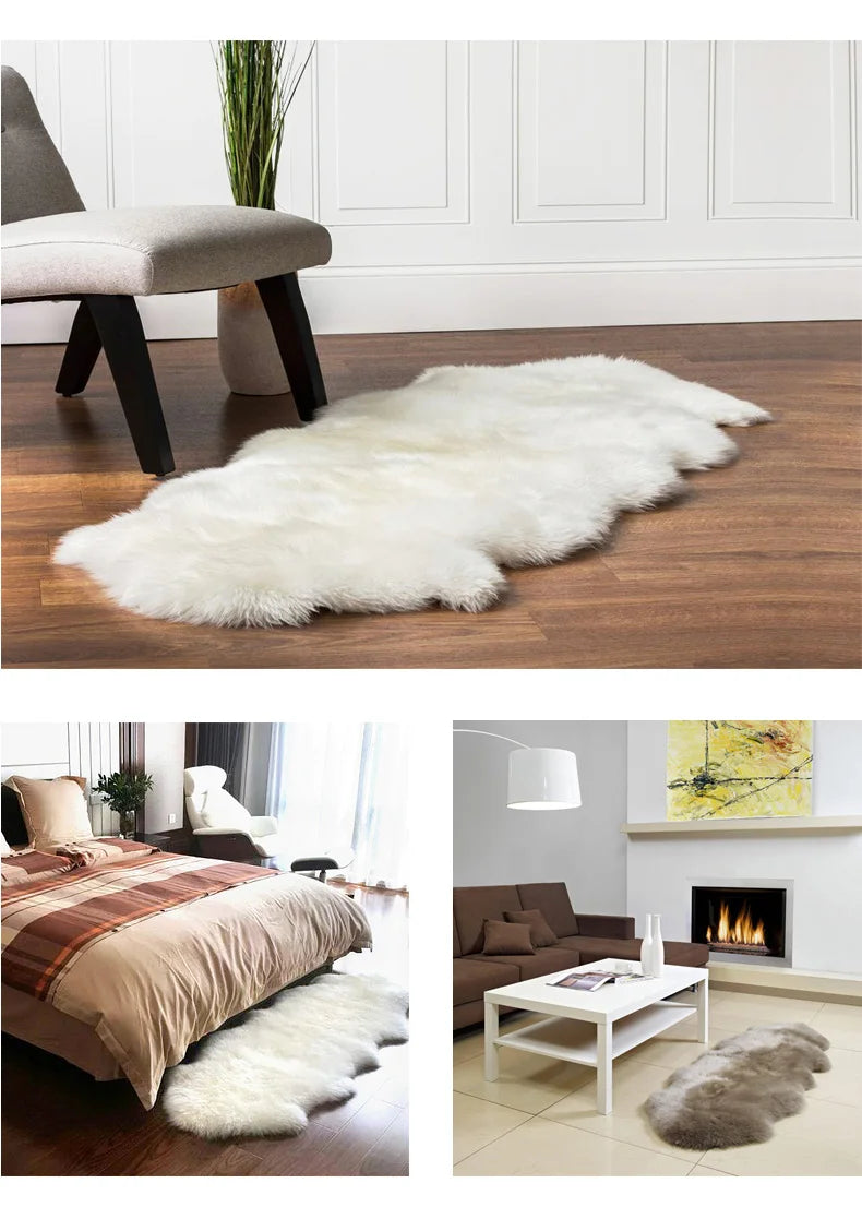 White Faux Sheepskin Carpet Irregular Long Soft Furry Floor Mats