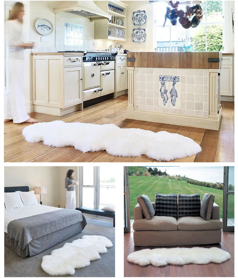 White Faux Sheepskin Carpet Irregular Long Soft Furry Floor Mats