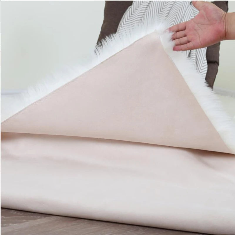 White Faux Sheepskin Carpet Irregular Long Soft Furry Floor Mats