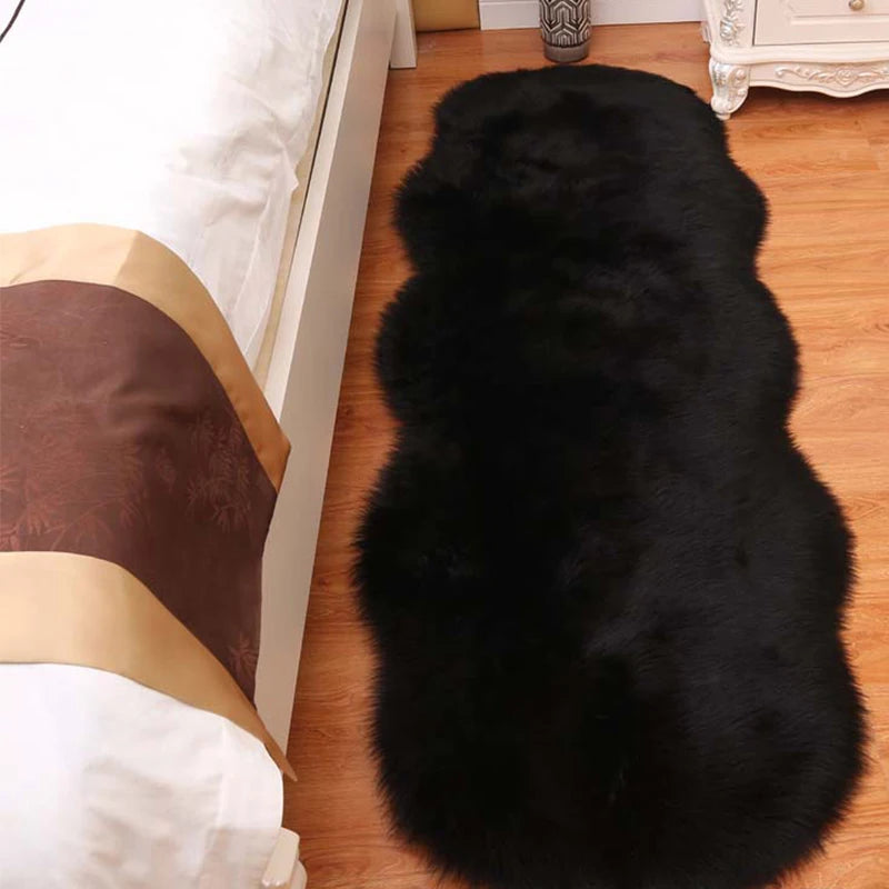White Faux Sheepskin Carpet Irregular Long Soft Furry Floor Mats