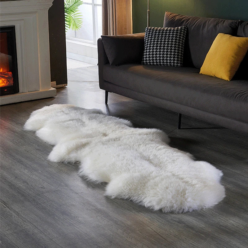 White Faux Sheepskin Carpet Irregular Long Soft Furry Floor Mats