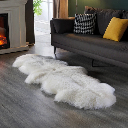 White Faux Sheepskin Carpet Irregular Long Soft Furry Floor Mats