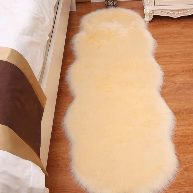White Faux Sheepskin Carpet Irregular Long Soft Furry Floor Mats