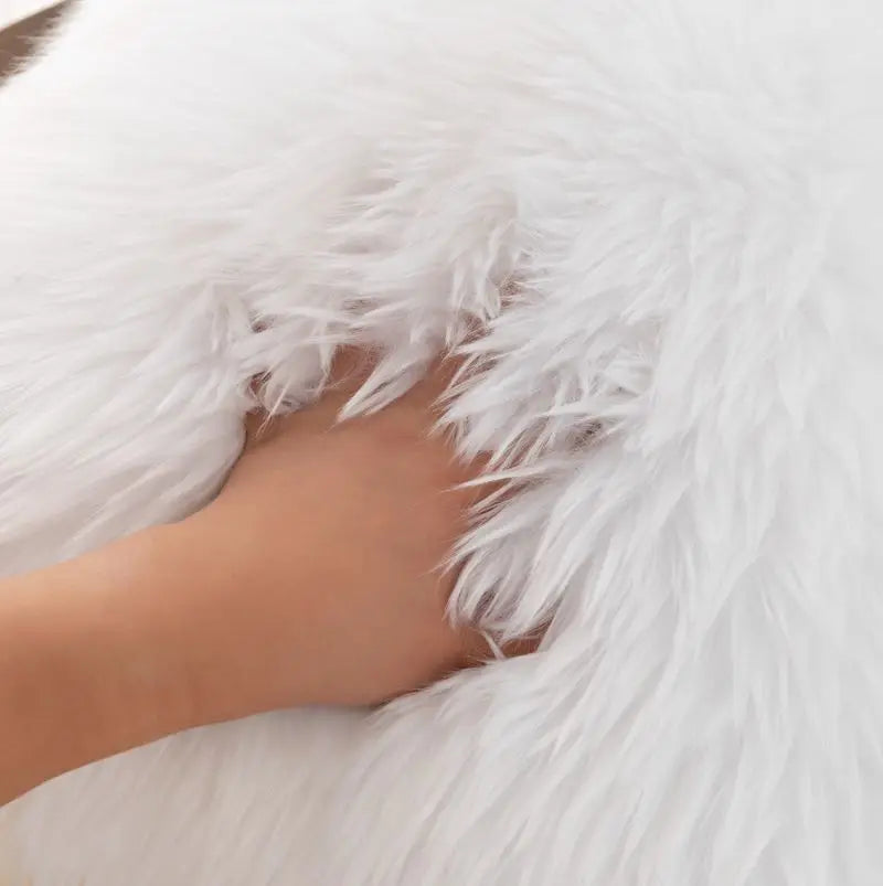 White Faux Sheepskin Carpet Irregular Long Soft Furry Floor Mats