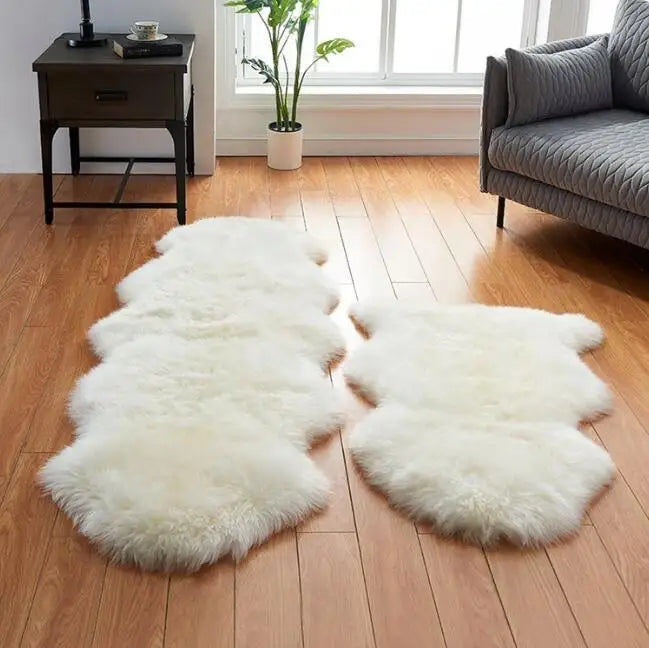 White Faux Sheepskin Carpet Irregular Long Soft Furry Floor Mats