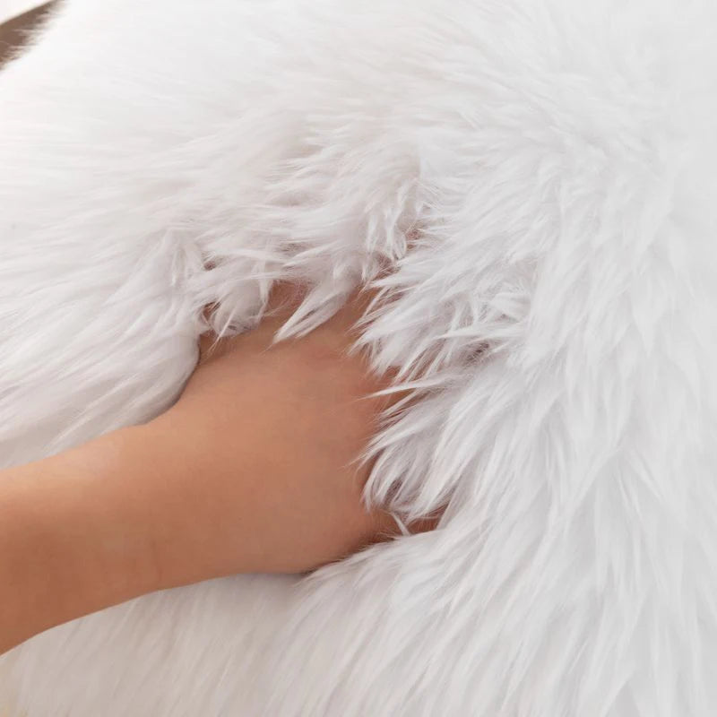 White Faux Sheepskin Carpet Irregular Long Soft Furry Floor Mats