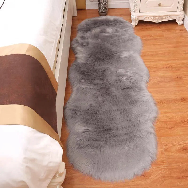 White Faux Sheepskin Carpet Irregular Long Soft Furry Floor Mats