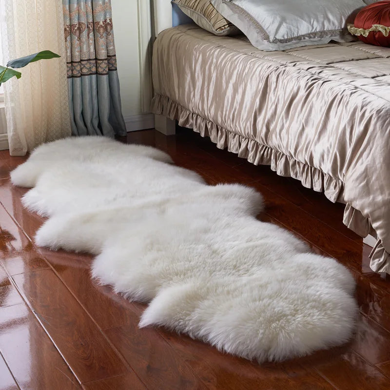 White Faux Sheepskin Carpet Irregular Long Soft Furry Floor Mats