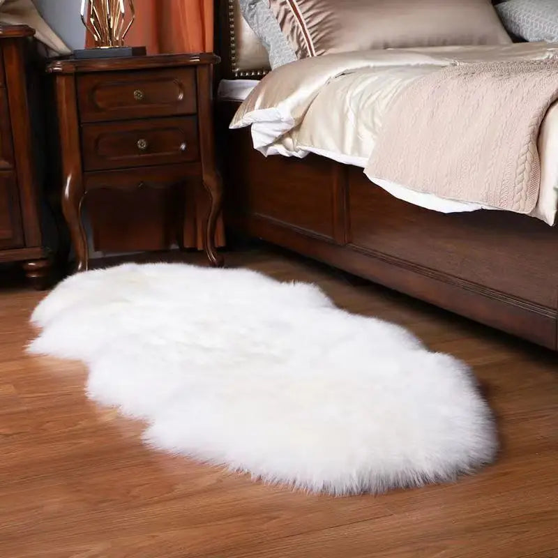 White Faux Sheepskin Carpet Irregular Long Soft Furry Floor Mats