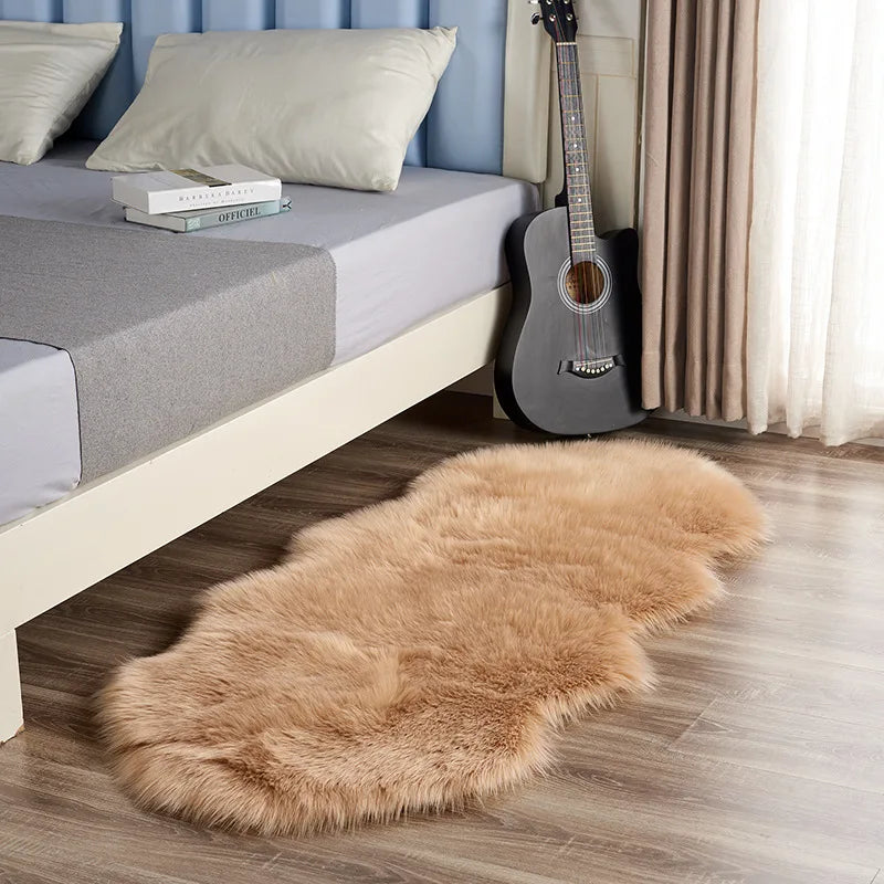 White Faux Sheepskin Carpet Irregular Long Soft Furry Floor Mats