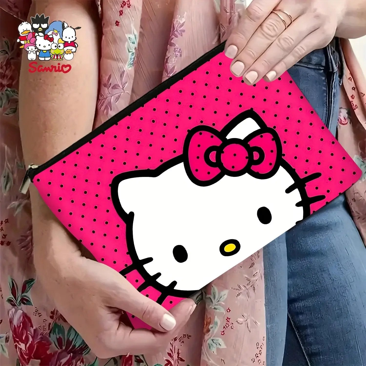 Hello Kitty Classic Pink Polka Dot Travel Cosmetic Bag Temu