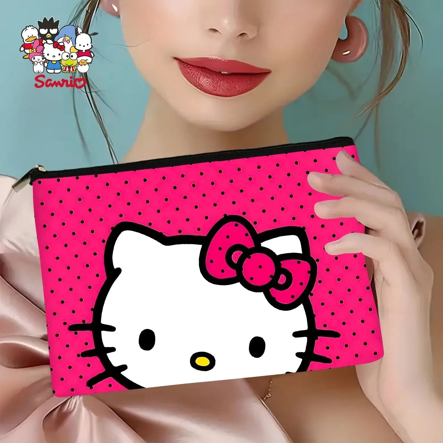 Hello Kitty Classic Pink Polka Dot Travel Cosmetic Bag Temu