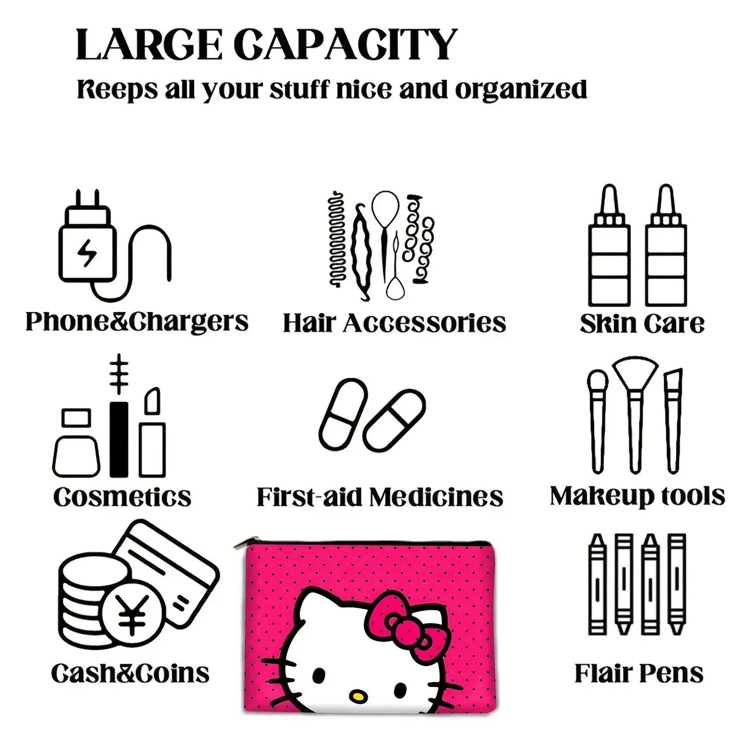 Hello Kitty Classic Pink Polka Dot Travel Cosmetic Bag Temu