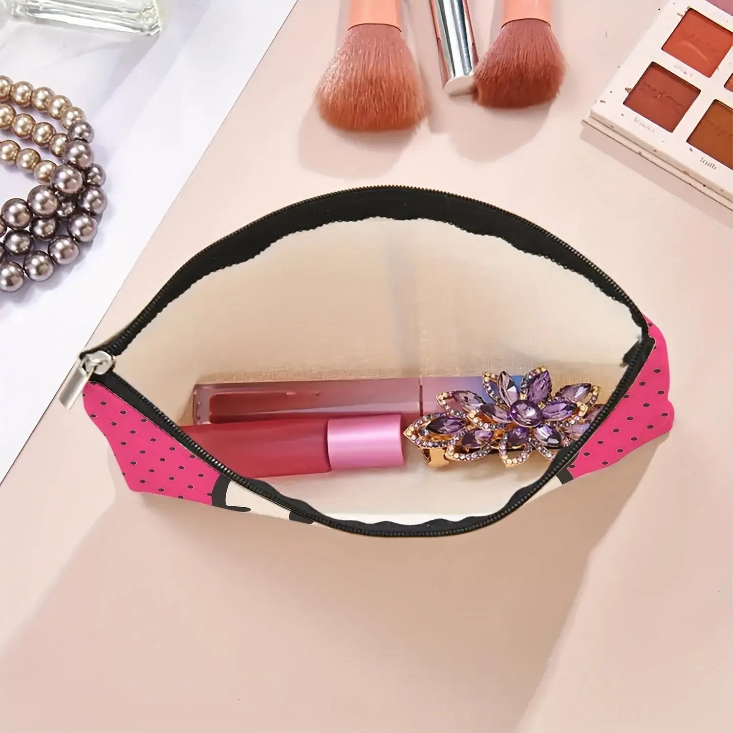 Hello Kitty Classic Pink Polka Dot Travel Cosmetic Bag Temu