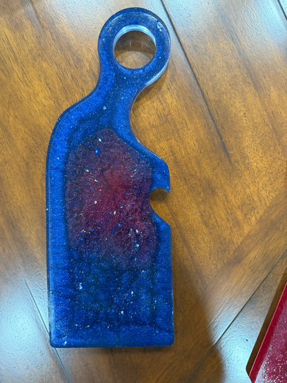 Patriotic Red & Blue Resin Charcuterie Board Set with Heart Cutout - Our3Designs