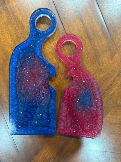 Patriotic Red & Blue Resin Charcuterie Board Set with Heart Cutout - Our3Designs