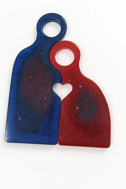 Patriotic Red & Blue Resin Charcuterie Board Set with Heart Cutout - Our3Designs