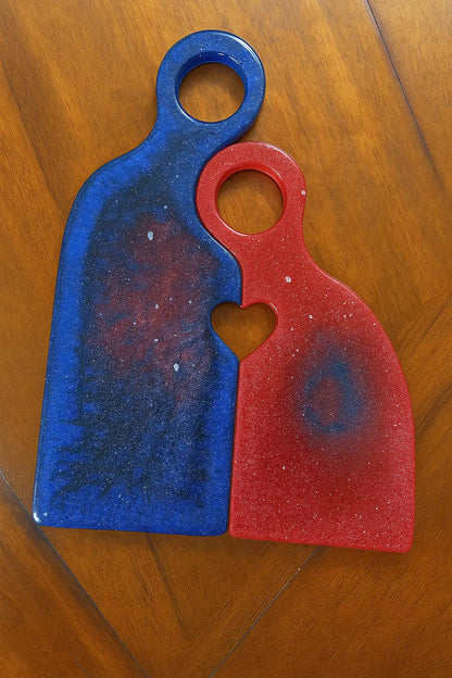 Patriotic Red & Blue Resin Charcuterie Board Set with Heart Cutout - Our3Designs