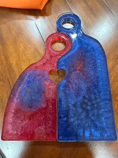 Patriotic Red & Blue Resin Charcuterie Board Set with Heart Cutout - Our3Designs
