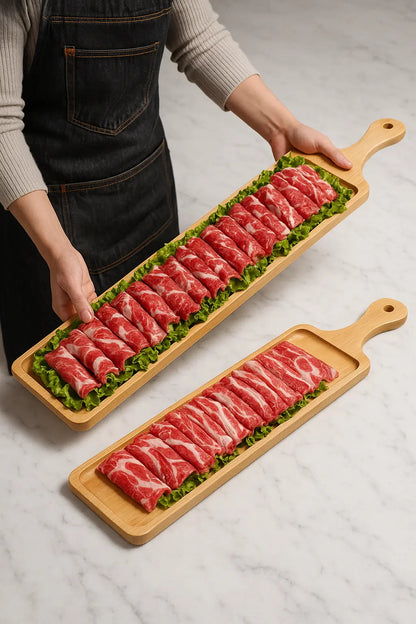 Long Wooden Charcuterie Board – 31” Meat &amp; Cheese Serving Tray with Handle - Our3Designs
