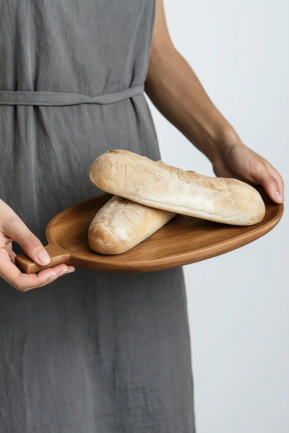 Leaf-Shaped Wooden Serving Tray – 13” Acacia Platter with Handle - Our3Designs
