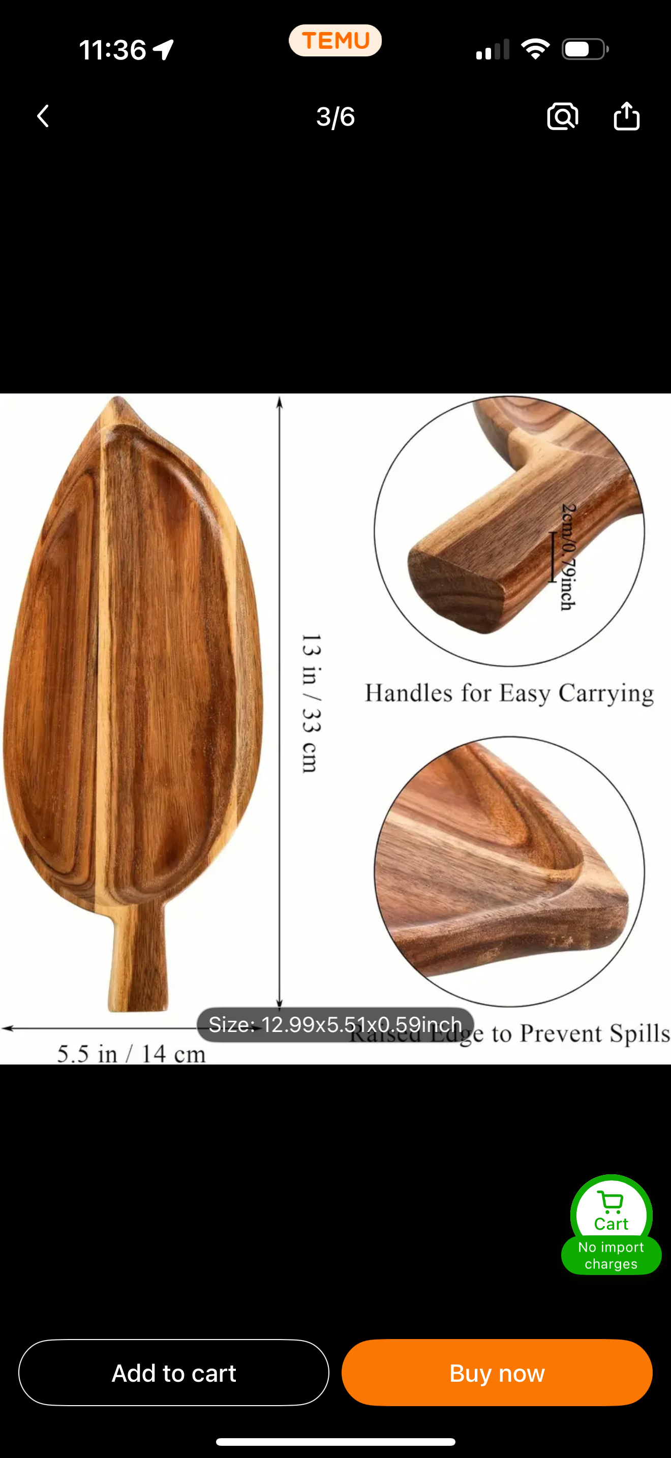 Leaf-Shaped Wooden Serving Tray – 13” Acacia Platter with Handle