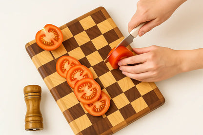 Handmade End-Grain Checkered Wood Cutting Board – Oak & Walnut, 16”x11” - Our3Designs