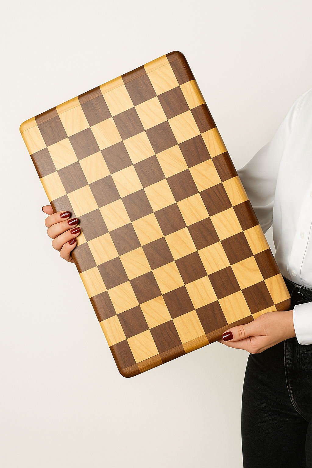 Handmade End-Grain Checkered Wood Cutting Board – Oak & Walnut, 16”x11”