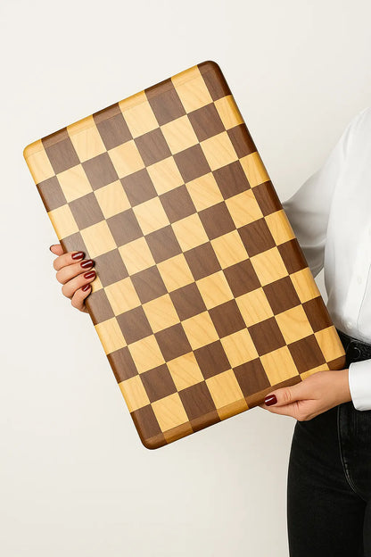 Handmade End-Grain Checkered Wood Cutting Board – Oak & Walnut, 16”x11” - Our3Designs