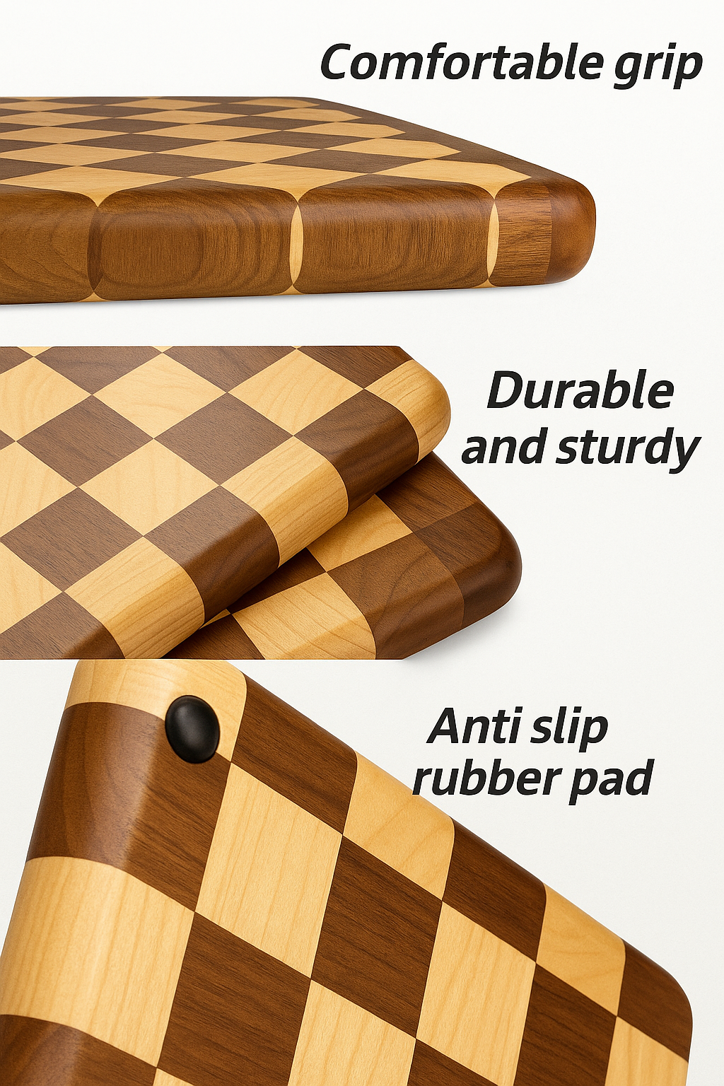 Handmade End-Grain Checkered Wood Cutting Board – Oak & Walnut, 16”x11”