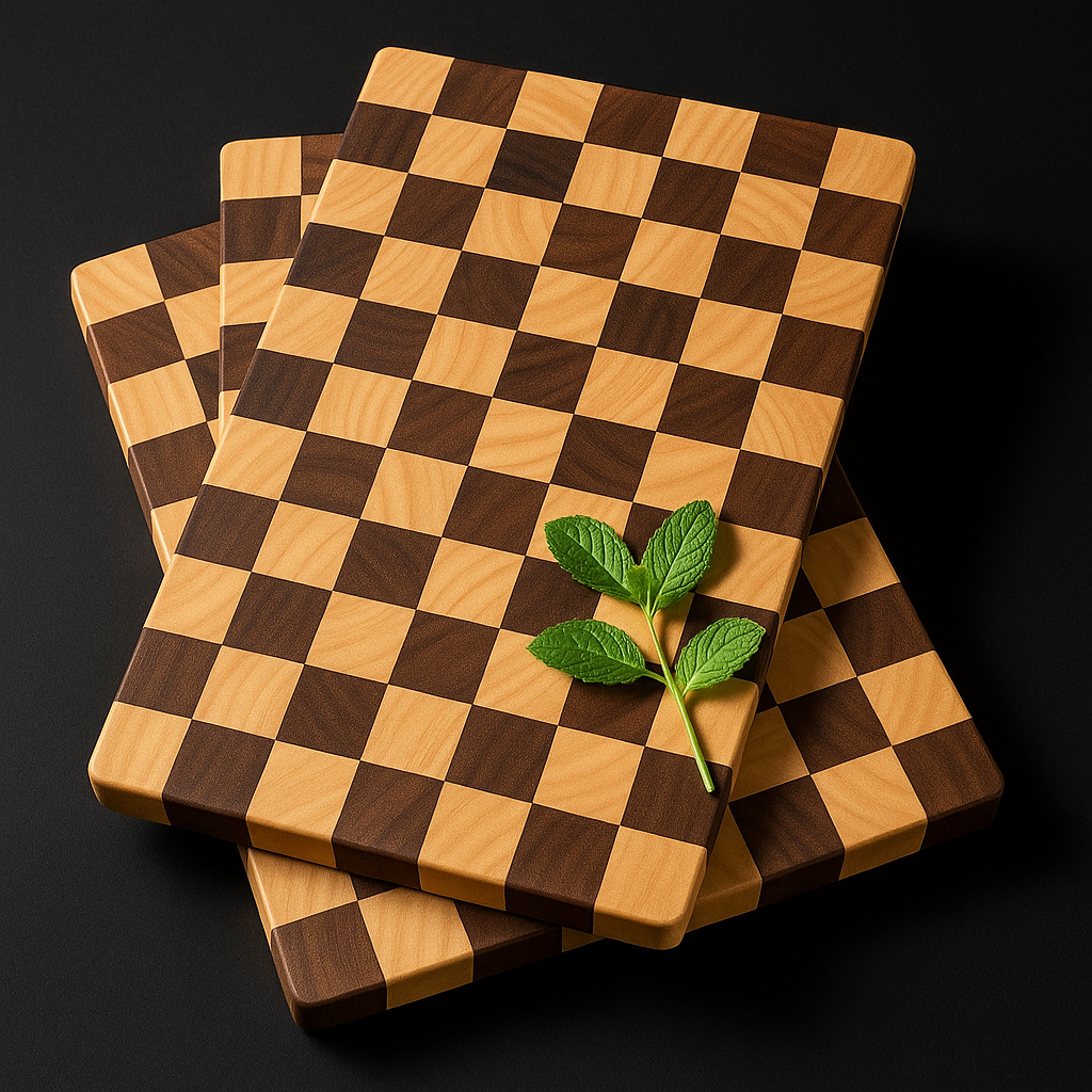 Handmade End-Grain Checkered Wood Cutting Board – Oak & Walnut, 16”x11”