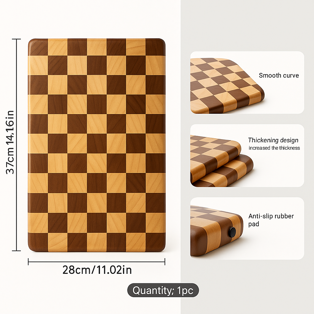 Handmade End-Grain Checkered Wood Cutting Board – Oak & Walnut, 16”x11”