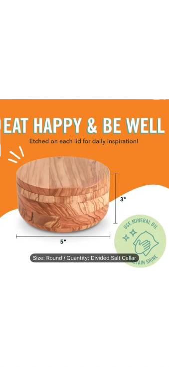 Olive Wood Salt Cannister with Magnetic Lid and 2 Compartments