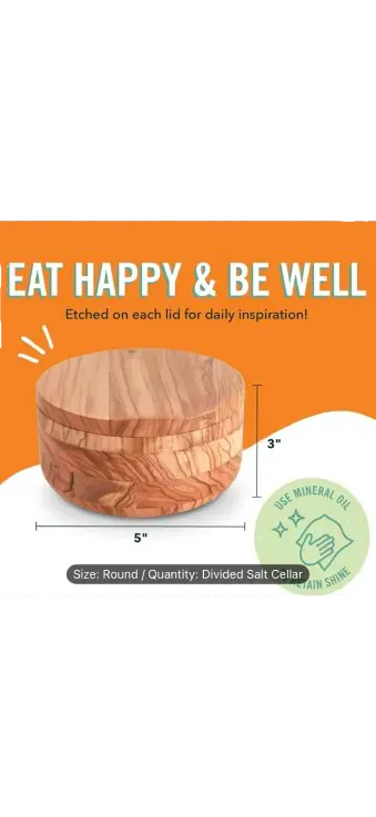 Olive Wood Salt Cannister with Magnetic Lid and 2 Compartments - Our3Designs