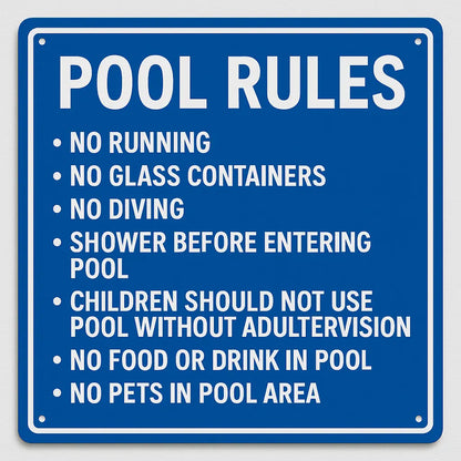 Pool Rules Sign – Blue & White HDPE Weatherproof Safety Sign - Our3Designs