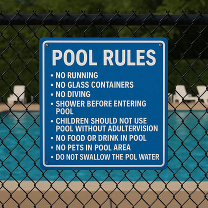 Pool Rules Sign – Blue & White HDPE Weatherproof Safety Sign - Our3Designs