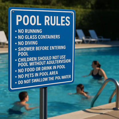 Pool Rules Sign – Blue & White HDPE Weatherproof Safety Sign - Our3Designs