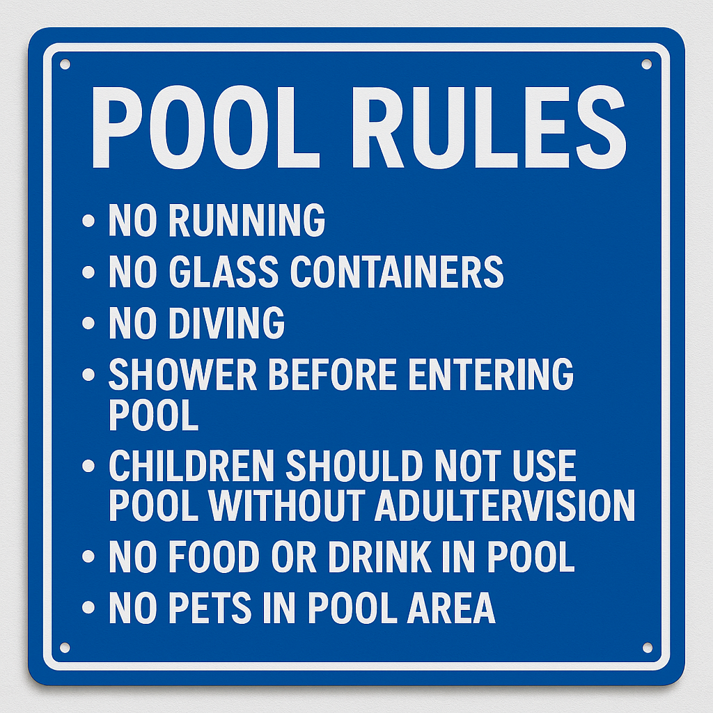 Pool Rules Sign – Blue & White HDPE Weatherproof Safety Sign