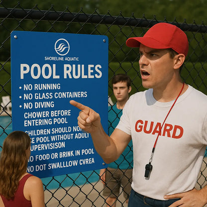 Pool Rules Sign – Blue & White HDPE Weatherproof Safety Sign - Our3Designs