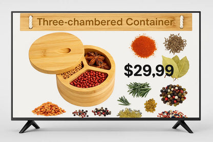 3-Compartment Bamboo Spice Box with Swivel Lid and Spoon - Our3Designs