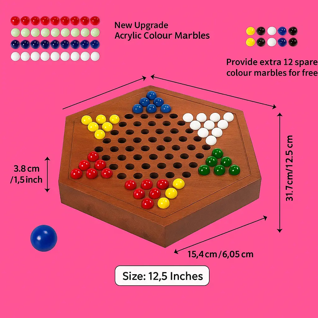 Handcrafted Wooden Chinese Checkers Board Game - Our3Designs