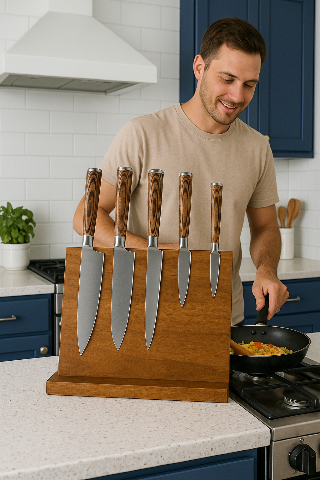 Acacia Magnetic Knife Holder – Double-Sided Wood Block Stand