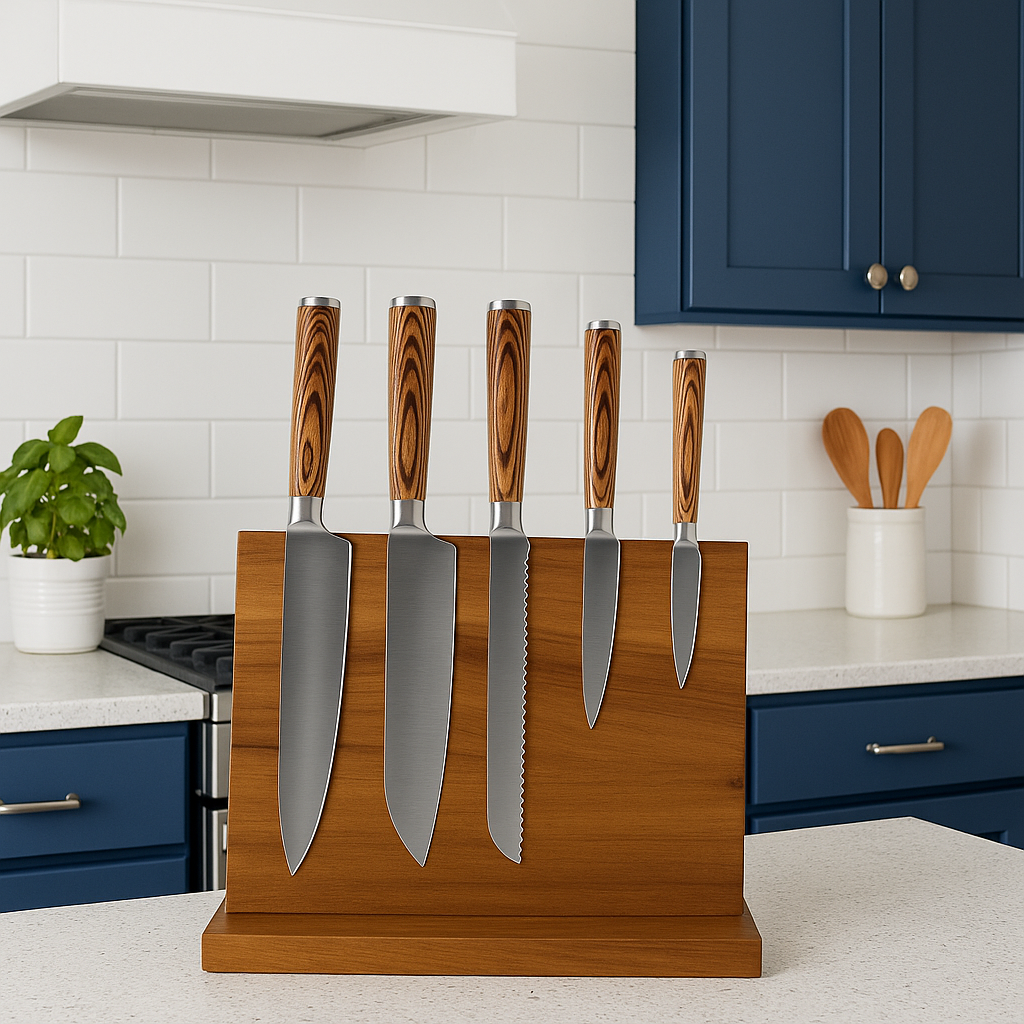 Acacia Magnetic Knife Holder – Double-Sided Wood Block Stand
