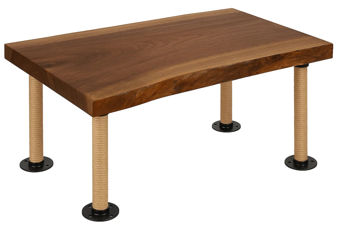 Live Edge Walnut Wood Benches with Rope-Wrapped Legs – Rustic Handmade Seating for Dining Room or Entryway - Our3Designs