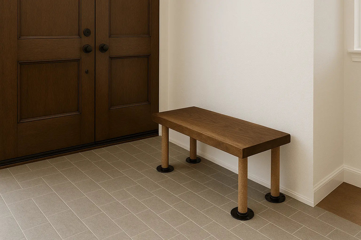 Live Edge Walnut Wood Benches with Rope-Wrapped Legs – Rustic Handmade Seating for Dining Room or Entryway - Our3Designs