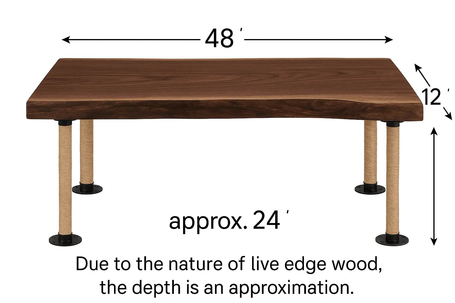 Live Edge Walnut Wood Benches with Rope-Wrapped Legs – Rustic Handmade Seating for Dining Room or Entryway - Our3Designs