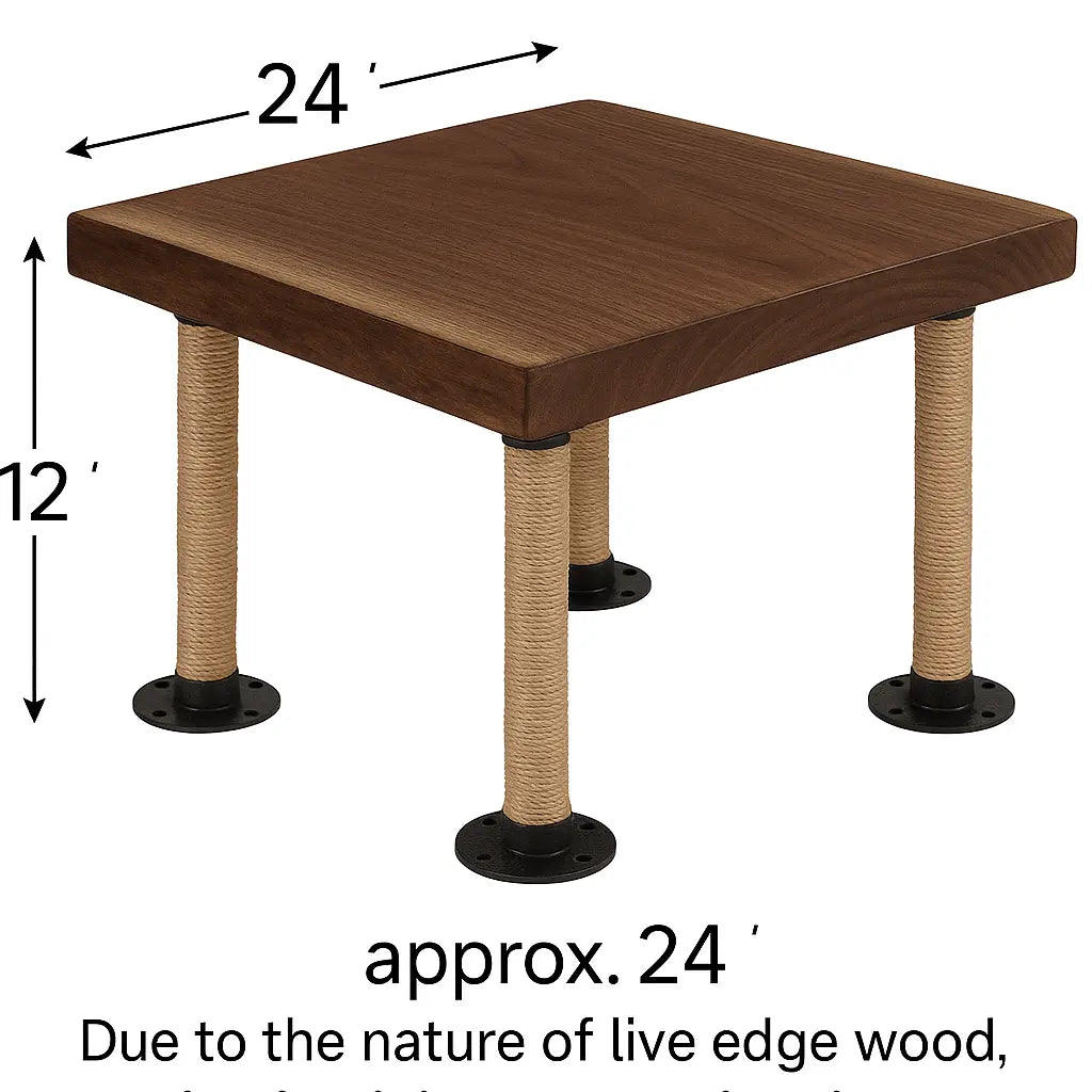 Live Edge Walnut Wood Benches with Rope-Wrapped Legs – Rustic Handmade Seating for Dining Room or Entryway - Our3Designs