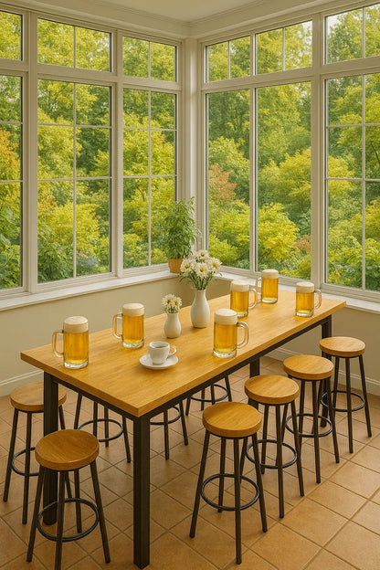 Handcrafted Bar Height Table – Custom Center Island with Solid Wood Top & Black Steel Legs - Our3Designs